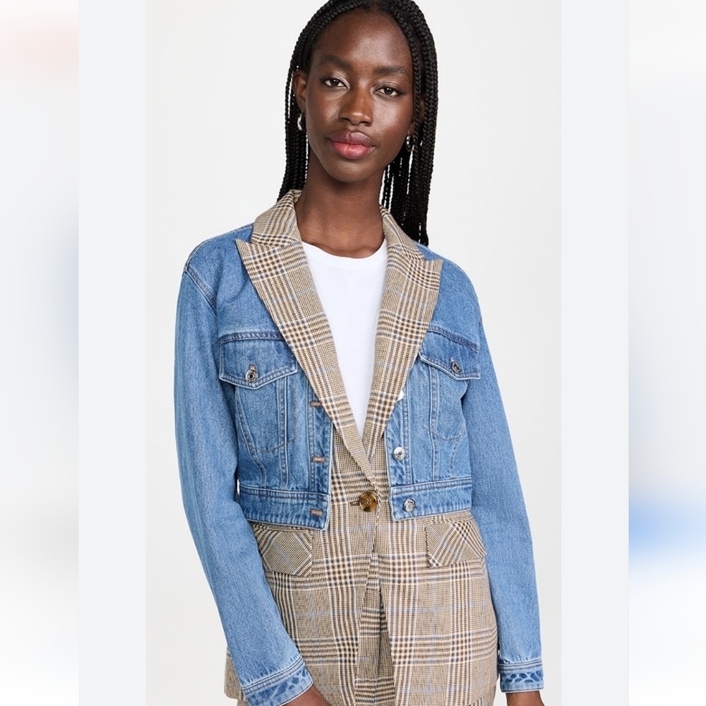 Veronica Beard Blue and Tan Plaid Jacket